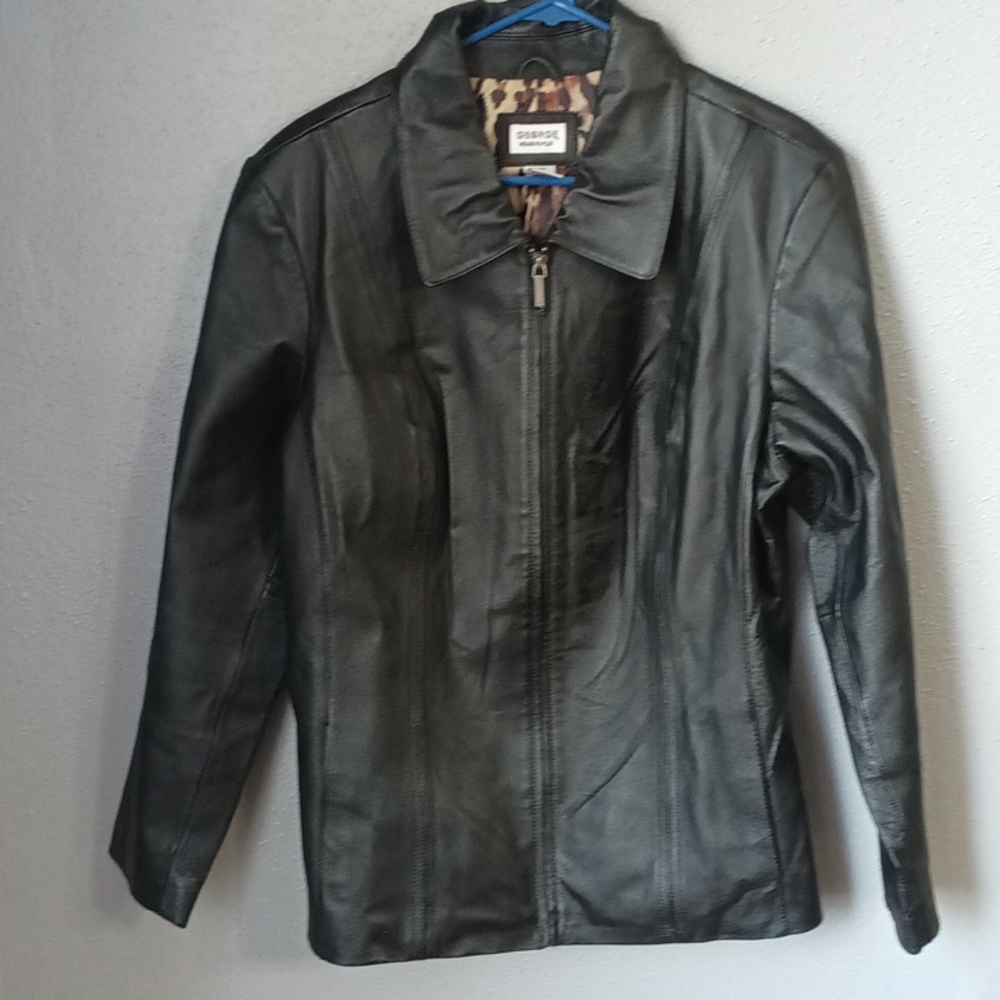 George Black Leather Zip-Front Women's Jacket